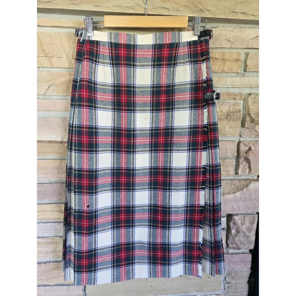 Vintage D. McArthur Of Scotland Womens Pleated Wool Skirt Kilt Size 4 Red Tartan